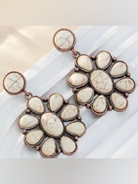 White Stone Floral Drop Earrings - Women Jewelry